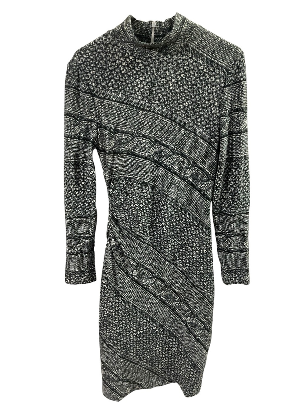 Vintage Caché Bodycon Sweater Dress Black White Cable Knit Long Sleeve L Made US - Picture 3 of 16
